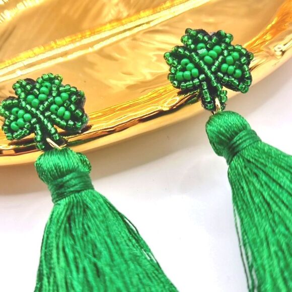 Bling fringe CLOVER exquisite glass seed bead earrings - Picture 5 of 7